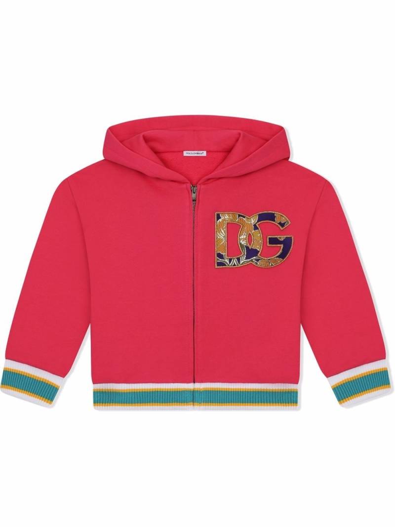 Dolce & Gabbana Kids logo-patch zip-front hoodie - Pink von Dolce & Gabbana Kids