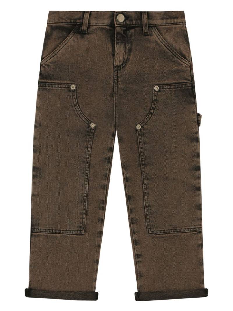 Dolce & Gabbana Kids logo-plaque bleach straight-leg jeans - Brown von Dolce & Gabbana Kids