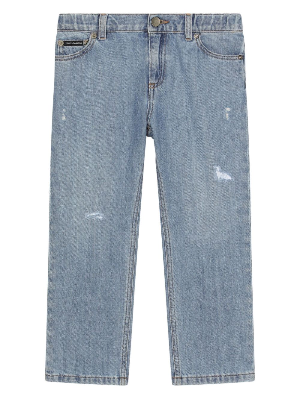 Dolce & Gabbana Kids logo-plaque distressed jeans - Blue von Dolce & Gabbana Kids