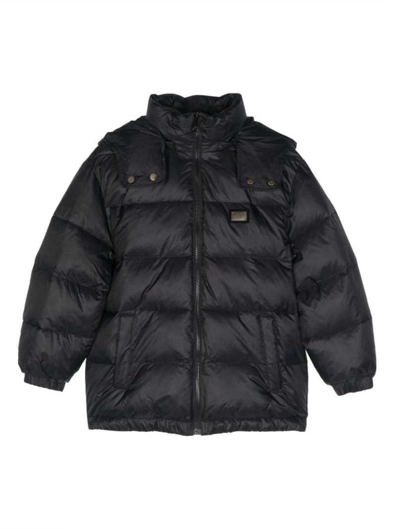 Dolce & Gabbana Kids logo-plaque hooded padded coat - Black von Dolce & Gabbana Kids