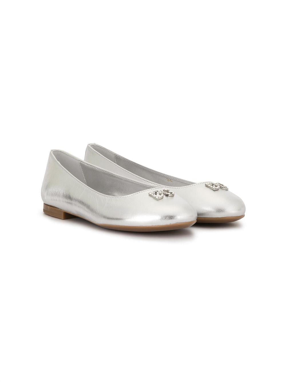 Dolce & Gabbana Kids logo-plaque laminated ballerina flats - Silver von Dolce & Gabbana Kids