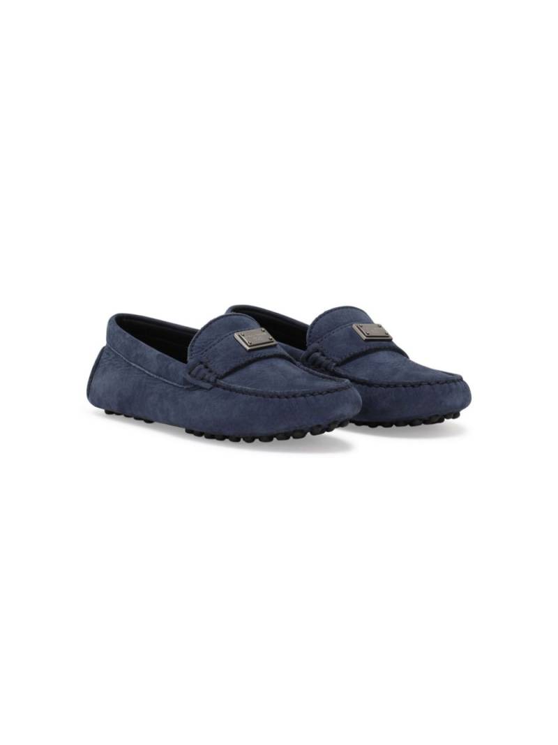 Dolce & Gabbana Kids logo-plaque leather loafers - Blue von Dolce & Gabbana Kids