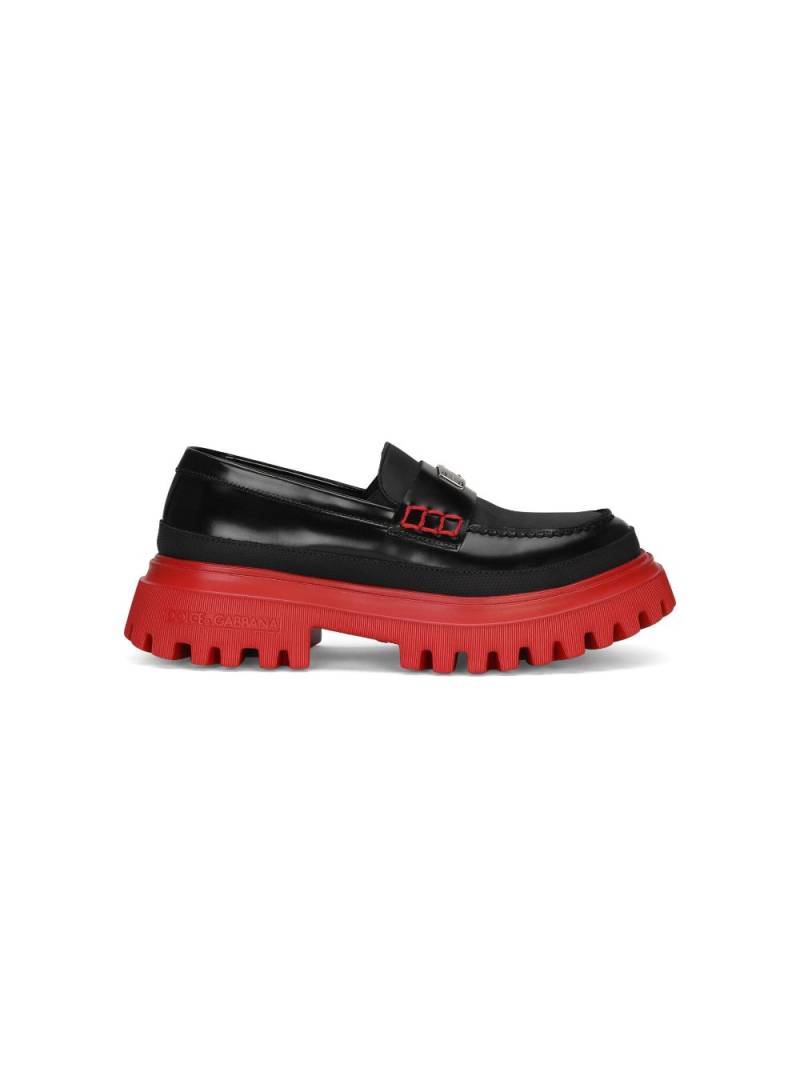 Dolce & Gabbana Kids logo-plaque leather loafers - Black von Dolce & Gabbana Kids