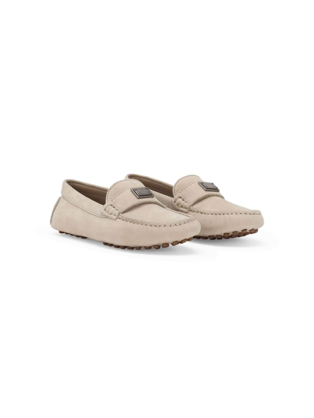 Dolce & Gabbana Kids logo-plaque leather loafers - Neutrals von Dolce & Gabbana Kids