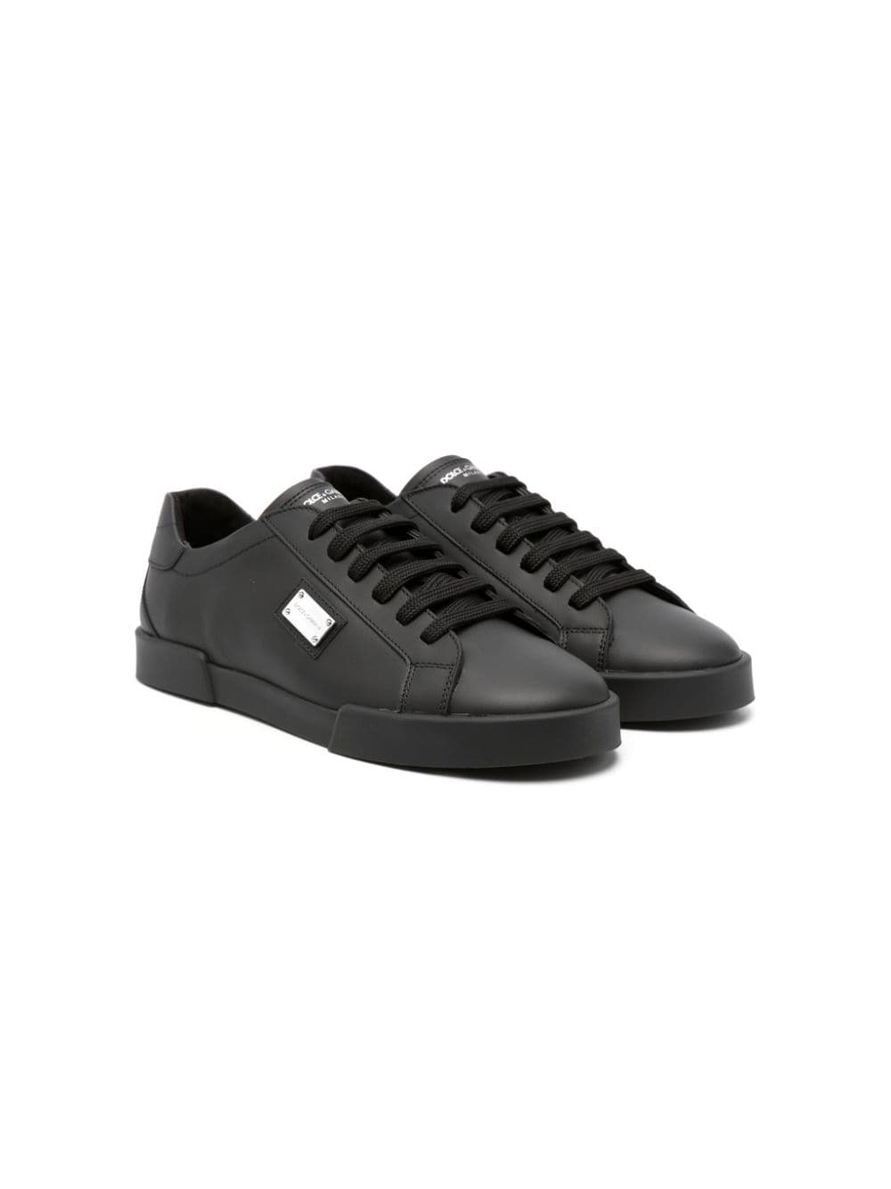 Dolce & Gabbana Kids logo-plaque leather sneakers - Black von Dolce & Gabbana Kids