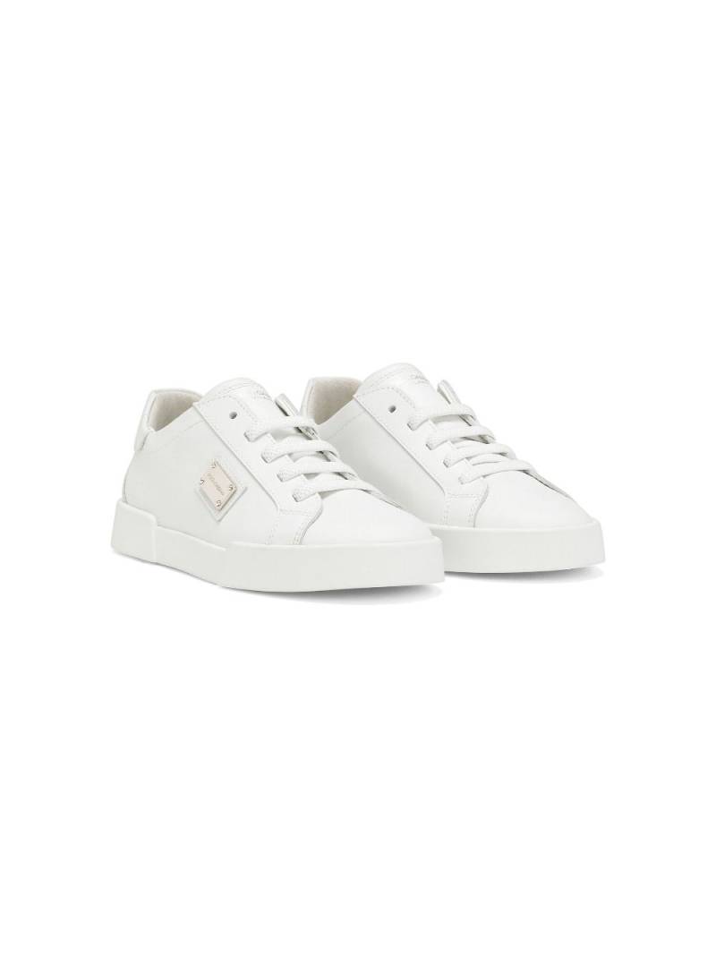 Dolce & Gabbana Kids logo-plaque leather sneakers - White von Dolce & Gabbana Kids