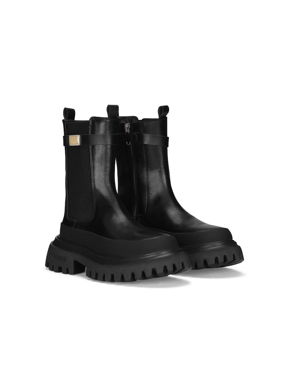 Dolce & Gabbana Kids logo-plaque leather wellies - Black von Dolce & Gabbana Kids