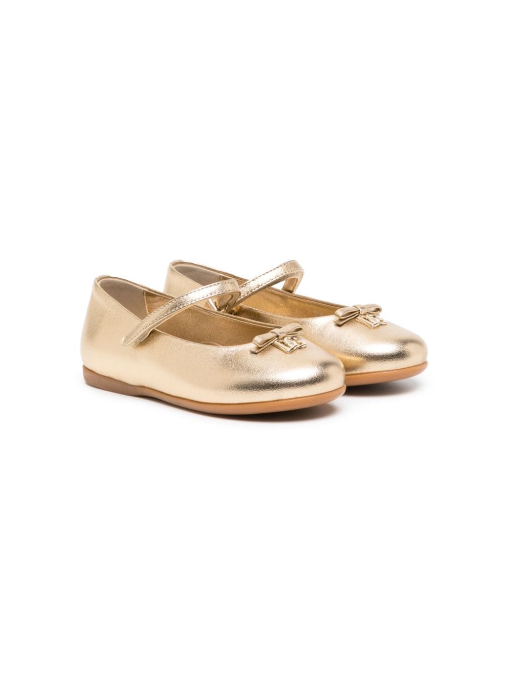 Dolce & Gabbana Kids logo-plaque metallic-leather ballerinas - Gold von Dolce & Gabbana Kids