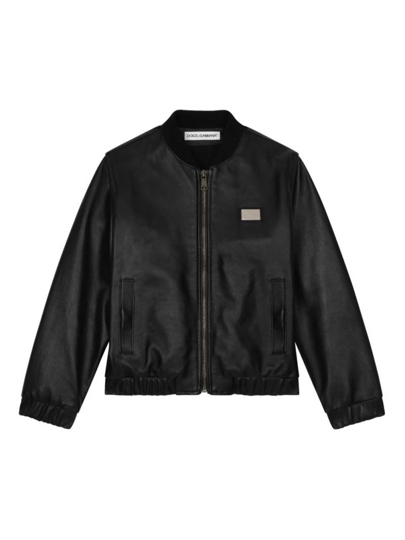 Dolce & Gabbana Kids logo-plaque nappa leather jacket - Black von Dolce & Gabbana Kids