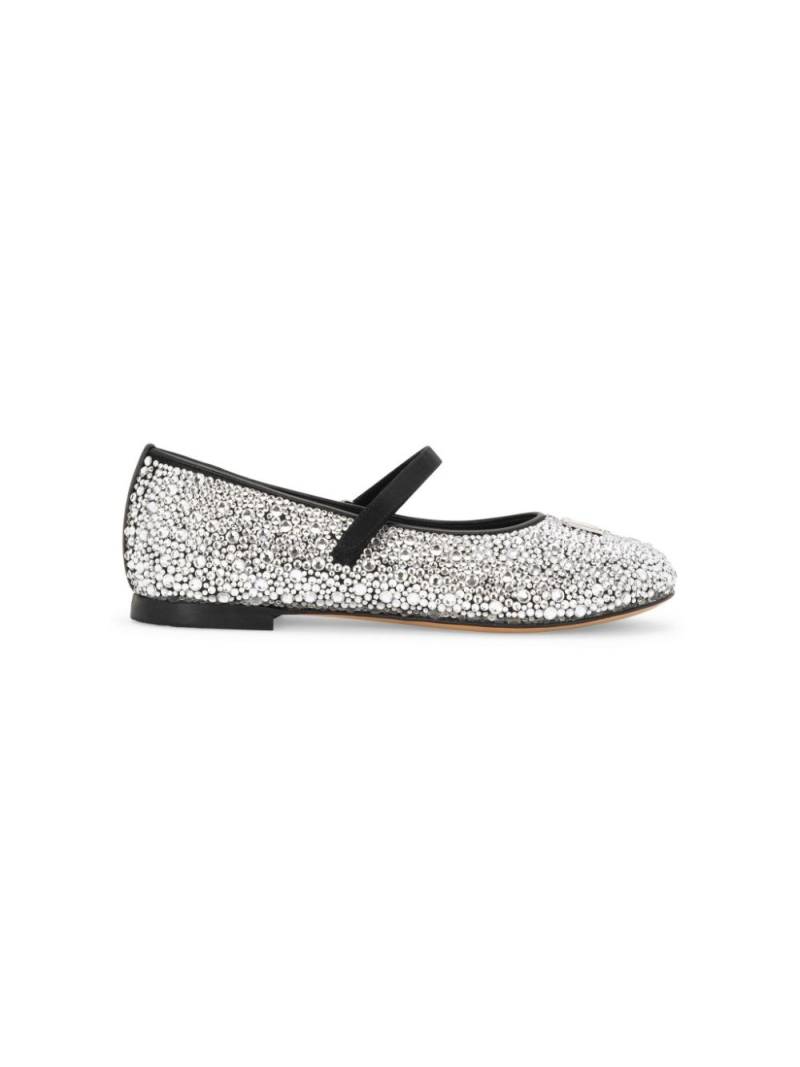 Dolce & Gabbana Kids logo-plaque rhinestone ballerina shoes - Silver von Dolce & Gabbana Kids