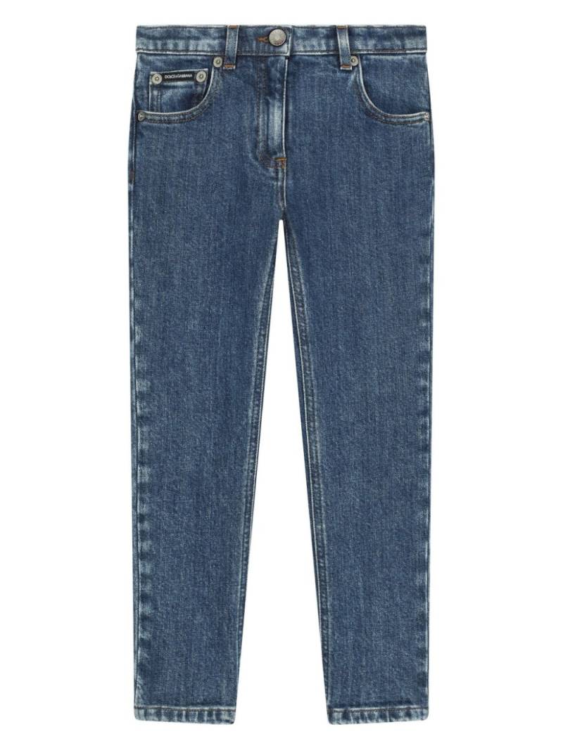 Dolce & Gabbana Kids logo-plaque stretch-denim jeans - Blue von Dolce & Gabbana Kids