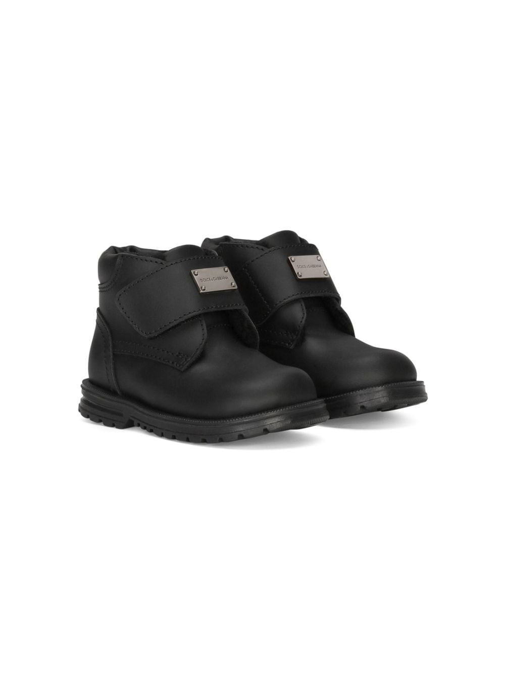 Dolce & Gabbana Kids logo-plaque touch-strap boots - Black von Dolce & Gabbana Kids