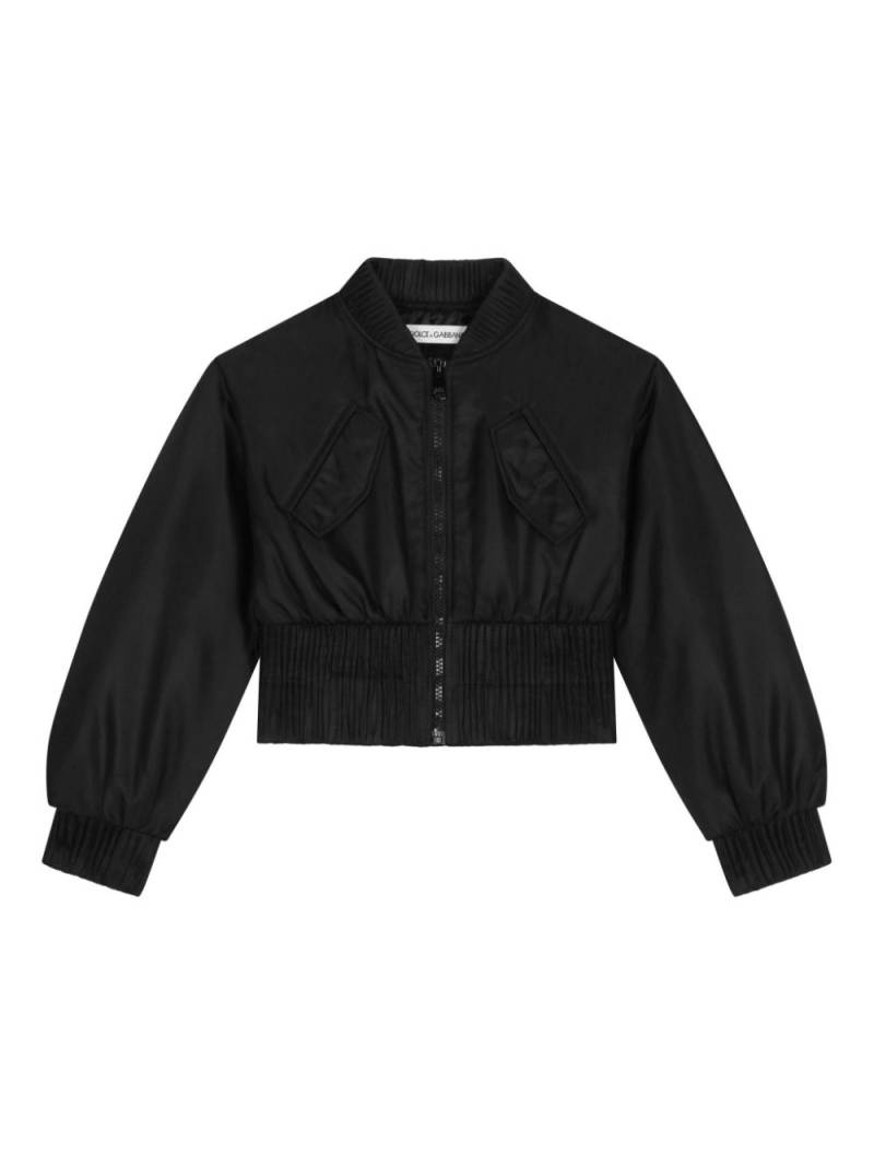 Dolce & Gabbana Kids logo-plaque zip-up bomber jacket - Black von Dolce & Gabbana Kids