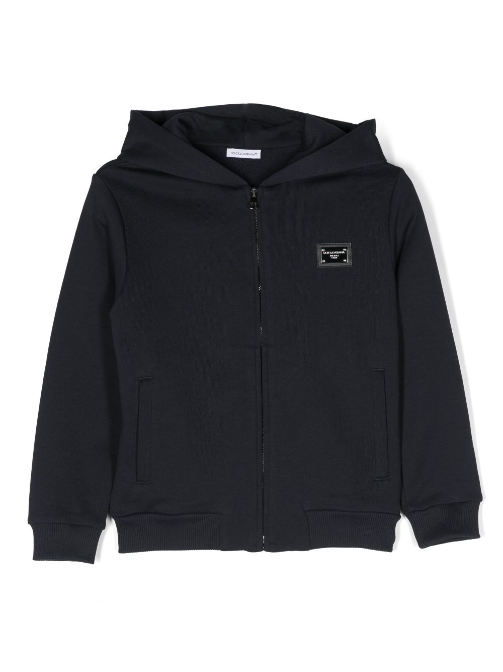 Dolce & Gabbana Kids logo-plaque zip-up cotton hoodie - Blue von Dolce & Gabbana Kids