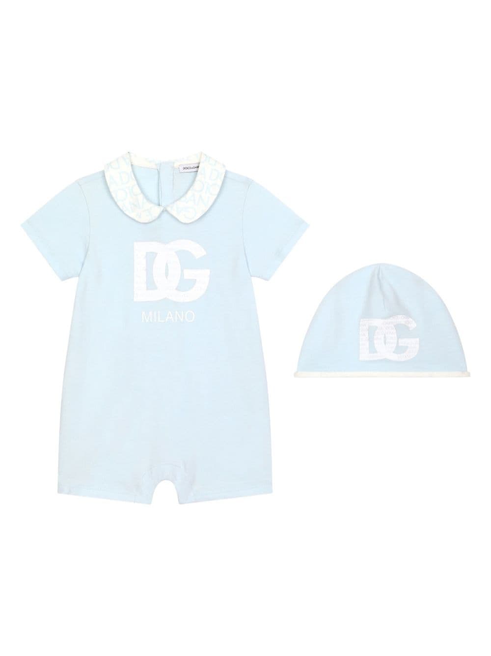 Dolce & Gabbana Kids logo-print cotton romper and beanie set - Blue von Dolce & Gabbana Kids