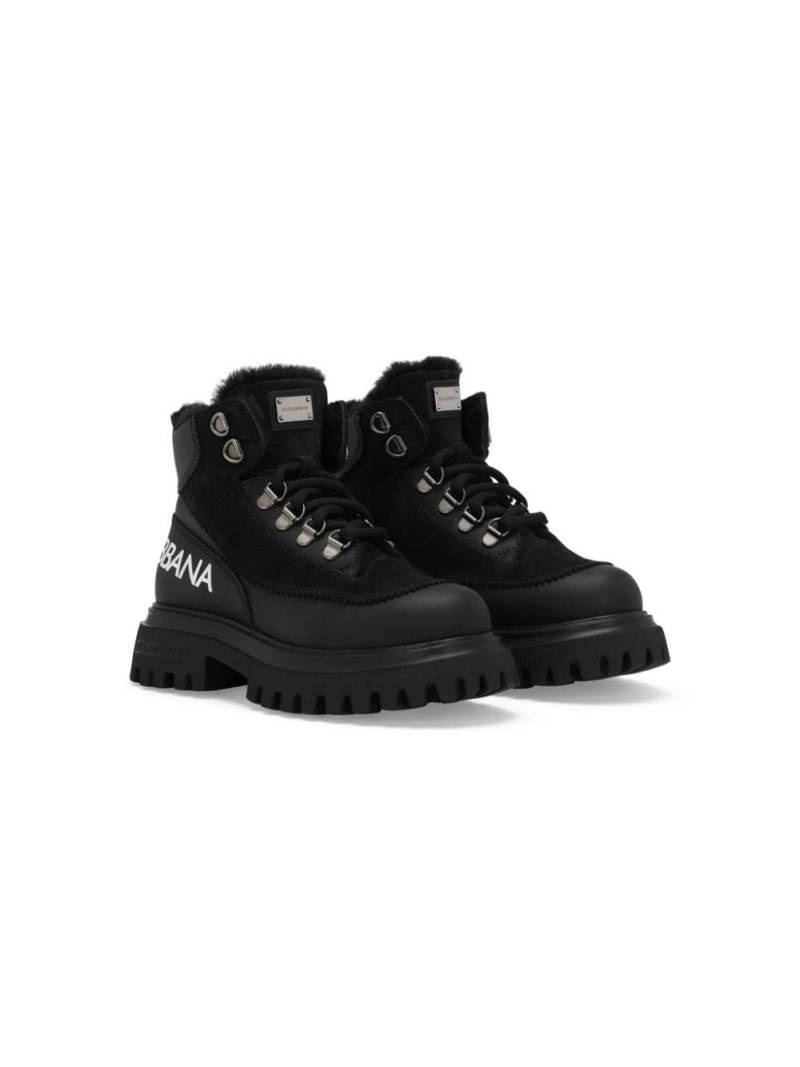 Dolce & Gabbana Kids logo-print leather ankle boots - Black von Dolce & Gabbana Kids