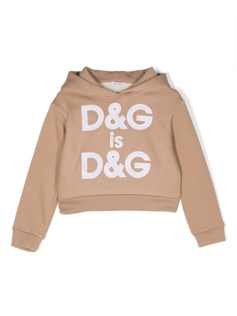 Dolce & Gabbana Kids logo-print rhinestone-embellished hoodie - Neutrals von Dolce & Gabbana Kids