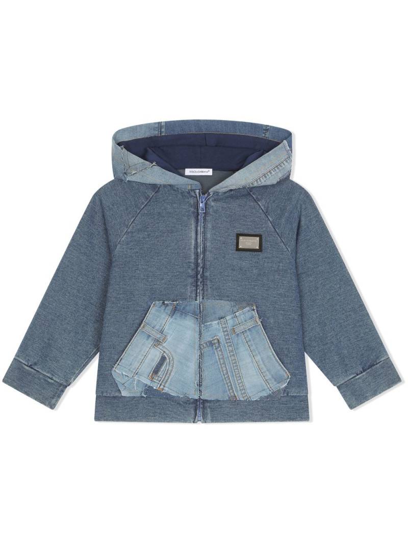 Dolce & Gabbana Kids logo-tag denim hoodie - Blue von Dolce & Gabbana Kids