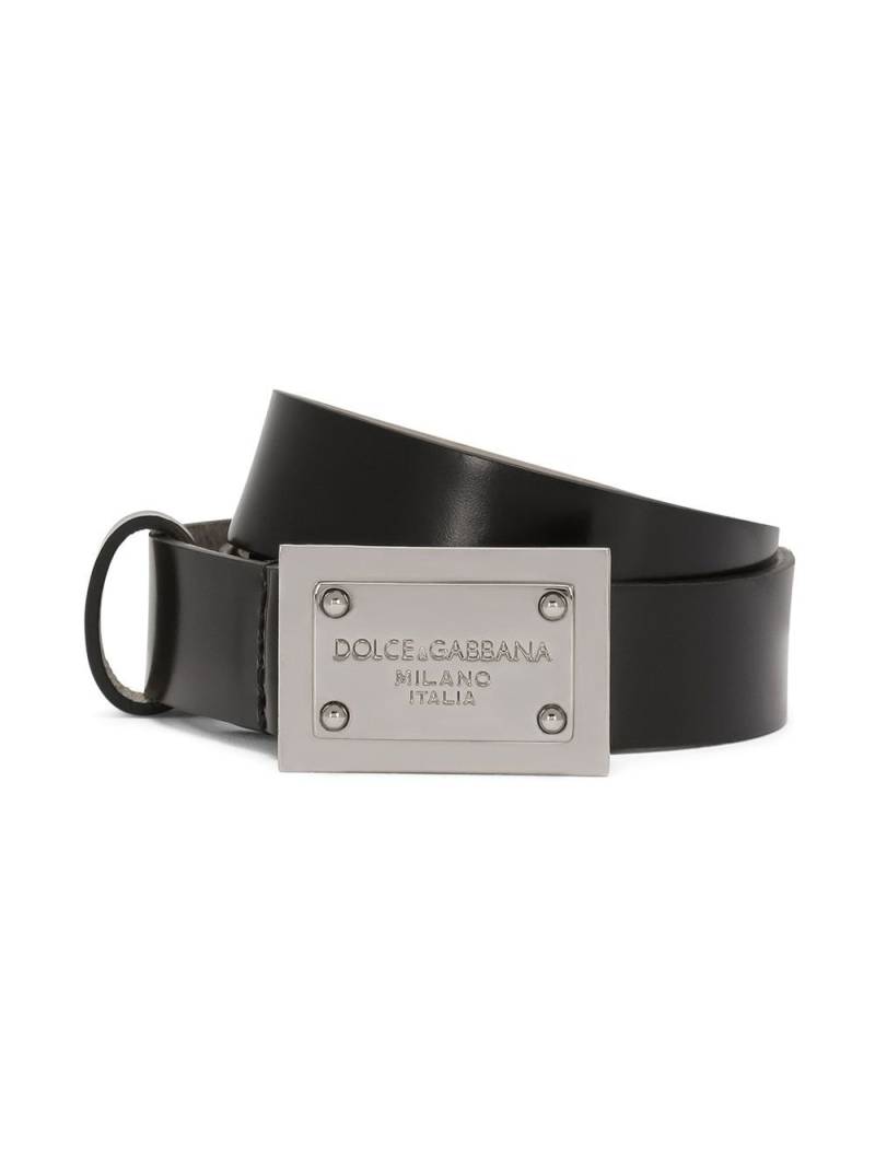 Dolce & Gabbana Kids logo-tag leather belt - Black von Dolce & Gabbana Kids