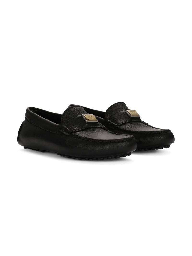 Dolce & Gabbana Kids logo-tag leather loafers - Black von Dolce & Gabbana Kids