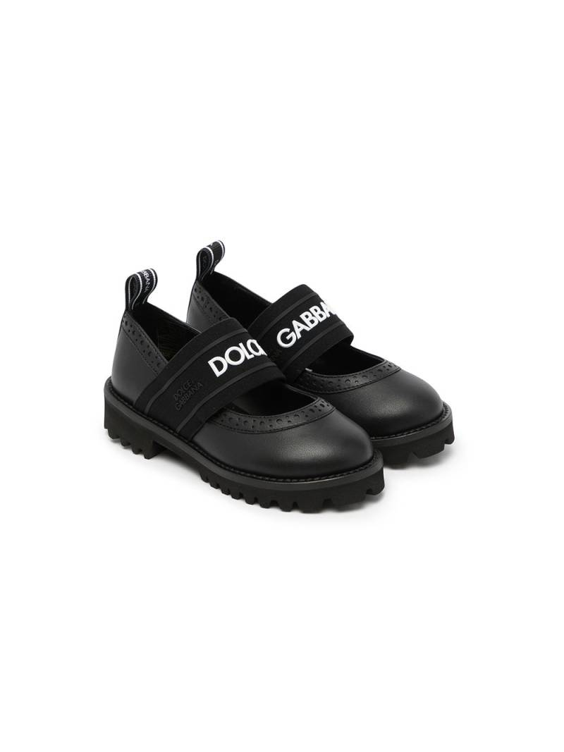 Dolce & Gabbana Kids logo-tape leather Mary Jane shoes - Black von Dolce & Gabbana Kids