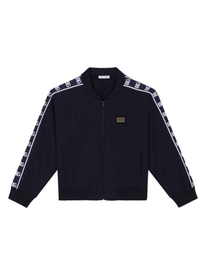 Dolce & Gabbana Kids logo-tape zip-up cotton sweatshirt - Black von Dolce & Gabbana Kids