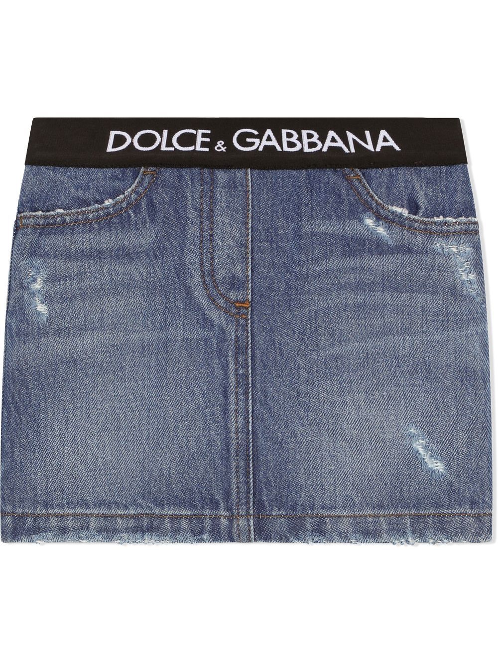 Dolce & Gabbana Kids logo-waistband denim miniskirt - Blue von Dolce & Gabbana Kids