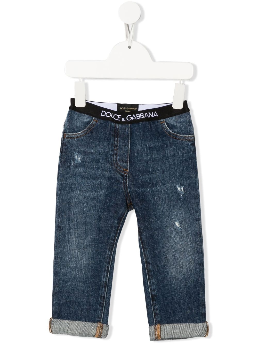 Dolce & Gabbana Kids logo-waistband detail jeans - Blue von Dolce & Gabbana Kids