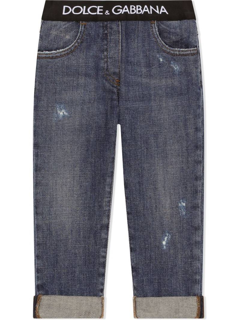 Dolce & Gabbana Kids logo-waistband turn-up jeans - Blue von Dolce & Gabbana Kids