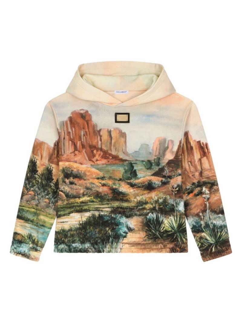 Dolce & Gabbana Kids painterly-print cotton hoodie - Brown von Dolce & Gabbana Kids