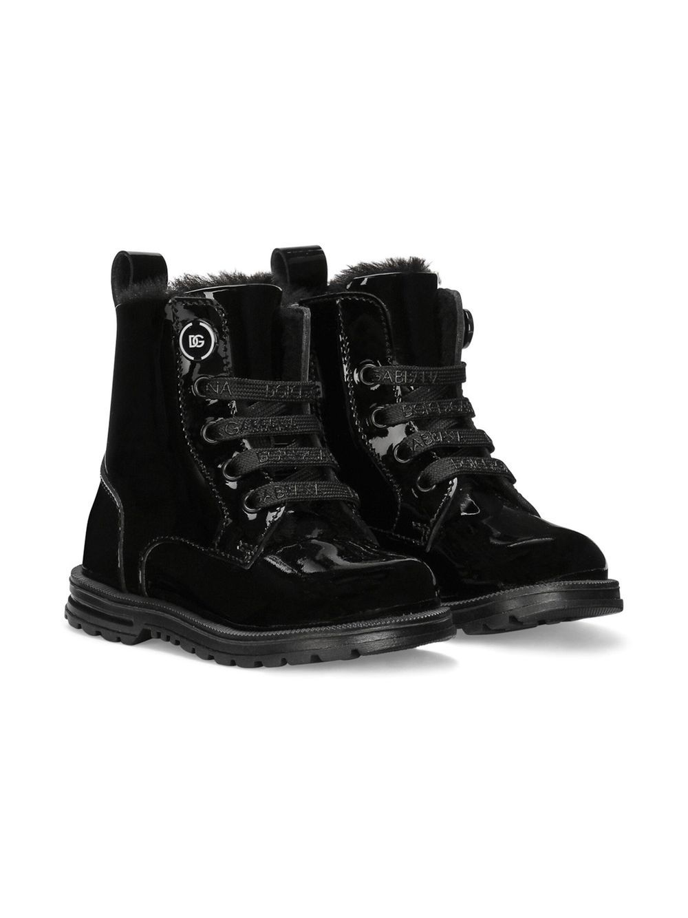 Dolce & Gabbana Kids patent leather combat boots - Black von Dolce & Gabbana Kids