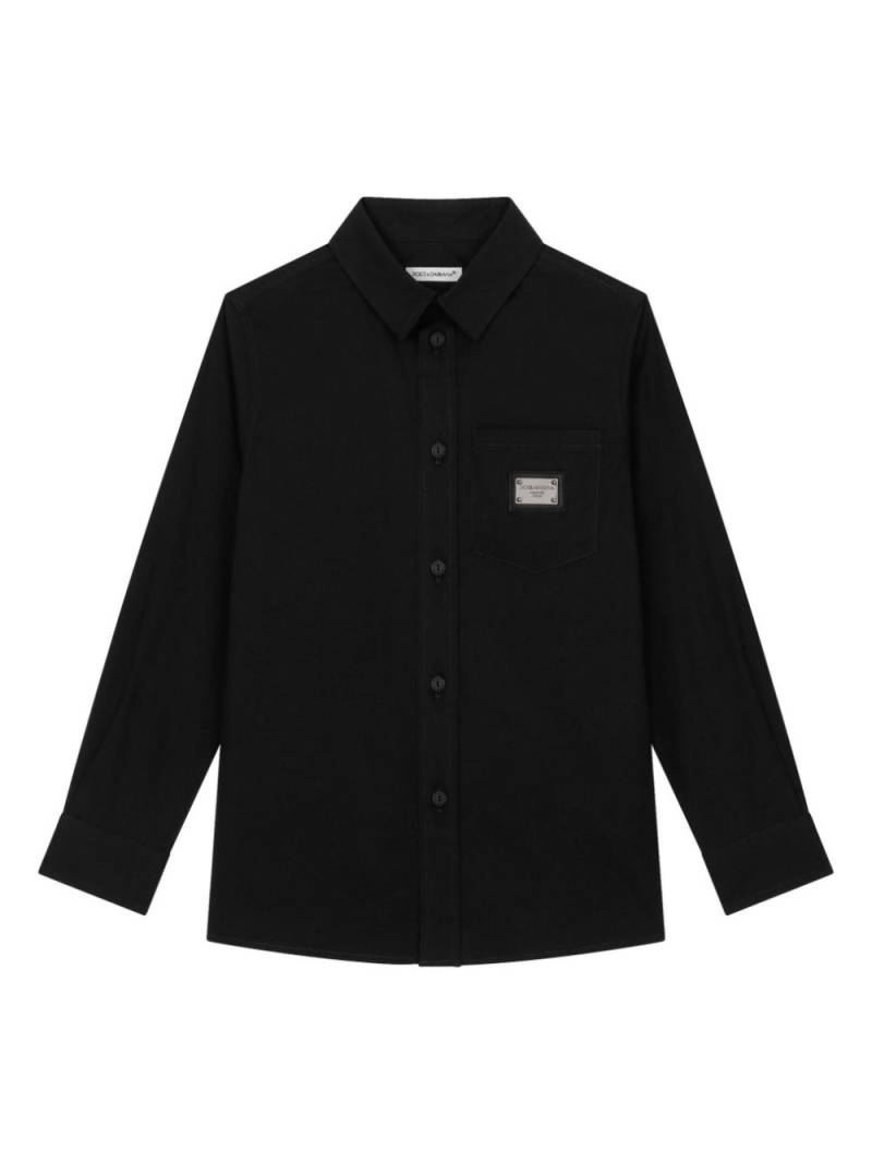 Dolce & Gabbana Kids poplin-texture logo-plaque shirt - Black von Dolce & Gabbana Kids