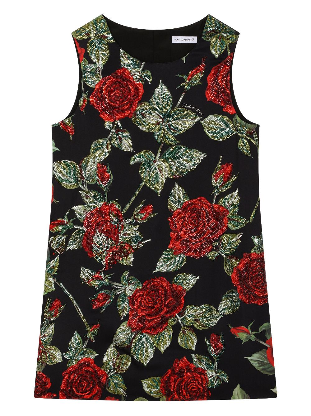 Dolce & Gabbana Kids rhinestone-embellished rose-print dress - Black von Dolce & Gabbana Kids