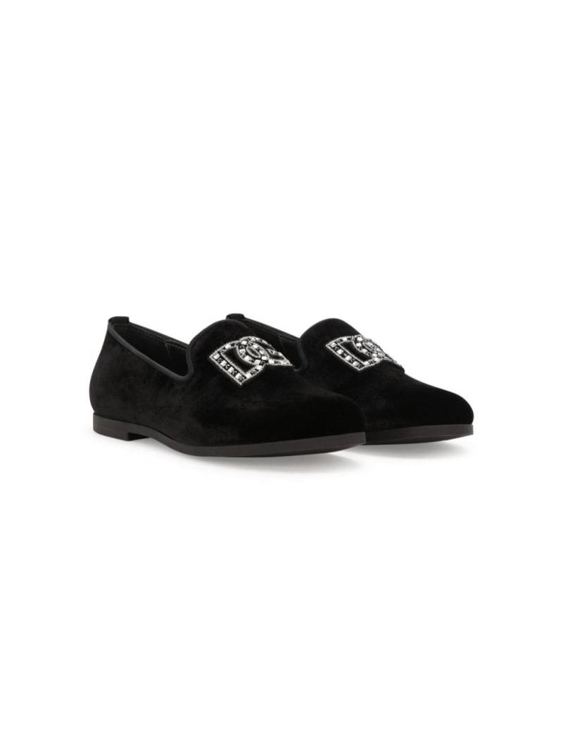 Dolce & Gabbana Kids rhinestone-embellished velvet slippers - Black von Dolce & Gabbana Kids