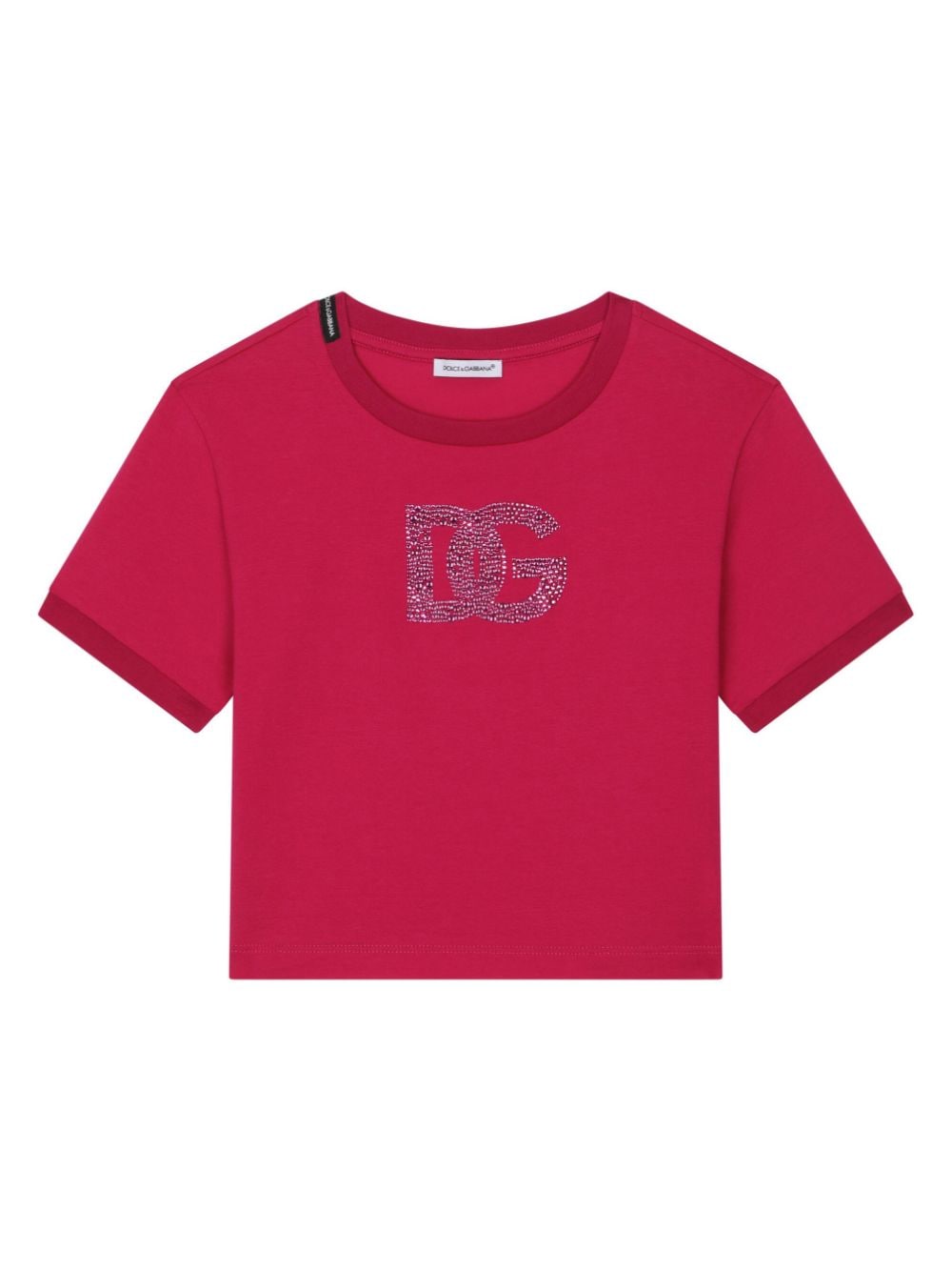 Dolce & Gabbana Kids rhinestone-logo cotton T-shirt - Red von Dolce & Gabbana Kids