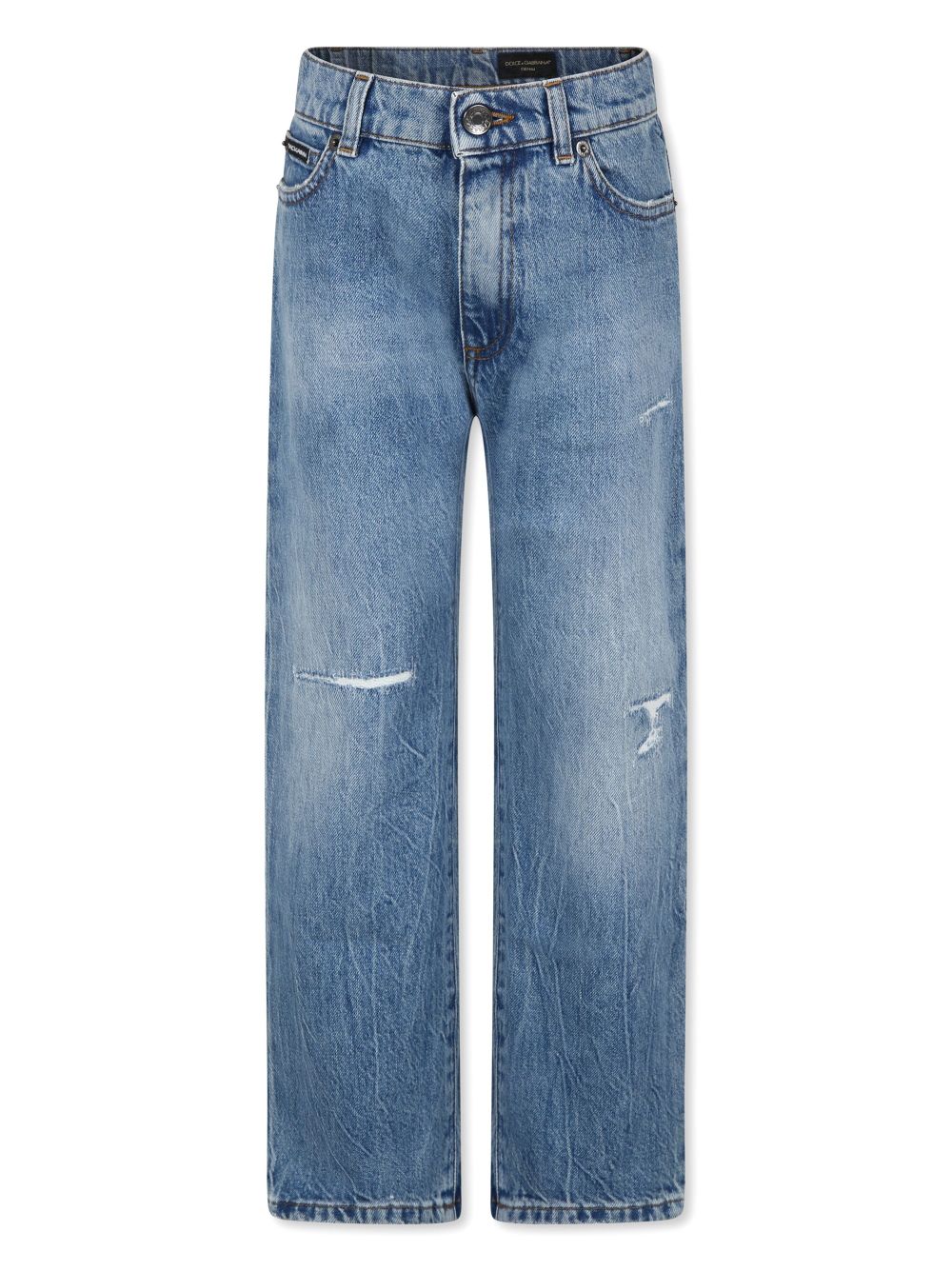 Dolce & Gabbana Kids ripped-detail straight-leg jeans - Blue von Dolce & Gabbana Kids