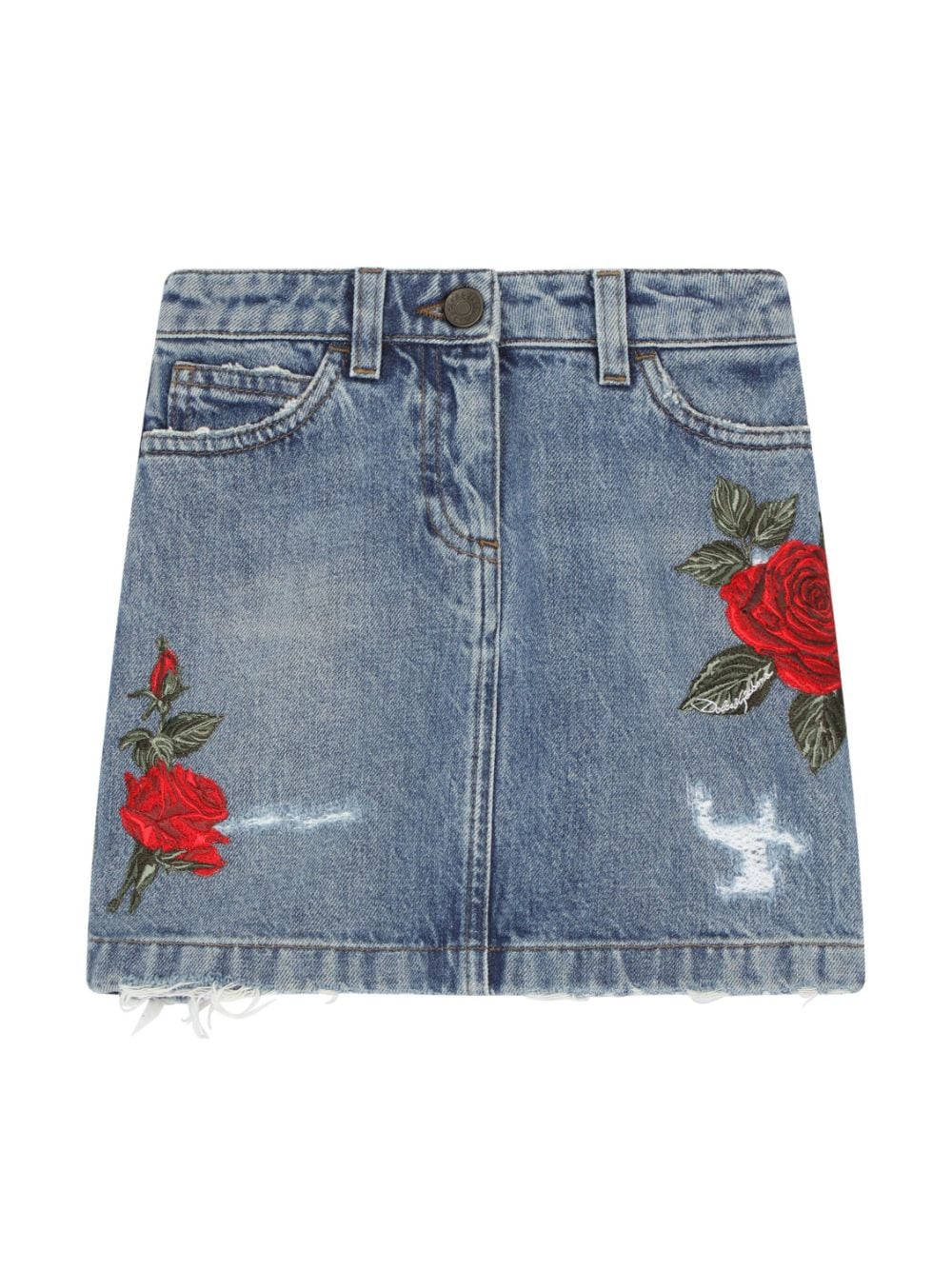 Dolce & Gabbana Kids rose-embroidered denim skirt - Blue von Dolce & Gabbana Kids