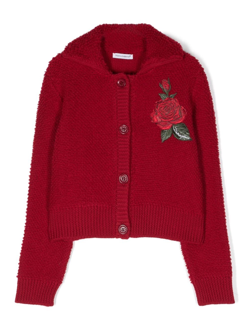 Dolce & Gabbana Kids rose-embroidered spread-collar cardigan von Dolce & Gabbana Kids