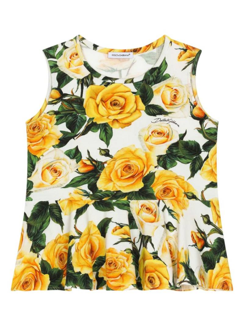 Dolce & Gabbana Kids rose-print cotton blouse - Yellow von Dolce & Gabbana Kids