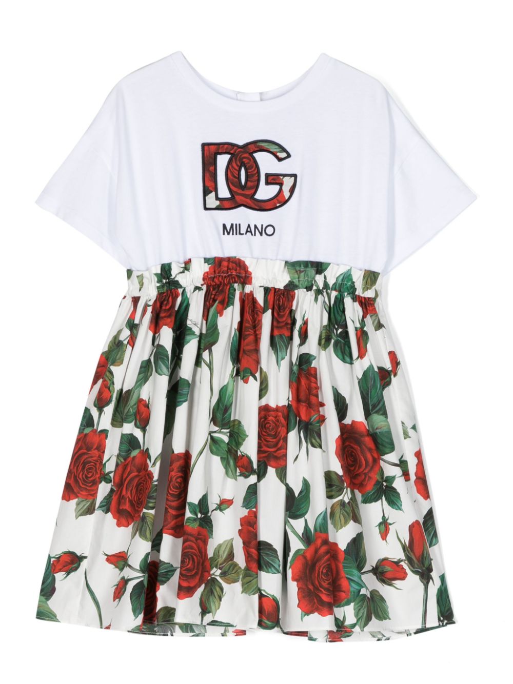 Dolce & Gabbana Kids rose-print cotton midi-dress - White von Dolce & Gabbana Kids