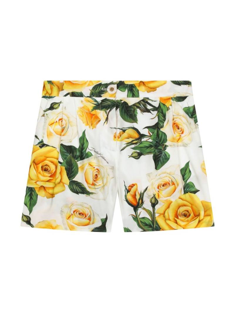 Dolce & Gabbana Kids rose-print cotton shorts - White von Dolce & Gabbana Kids