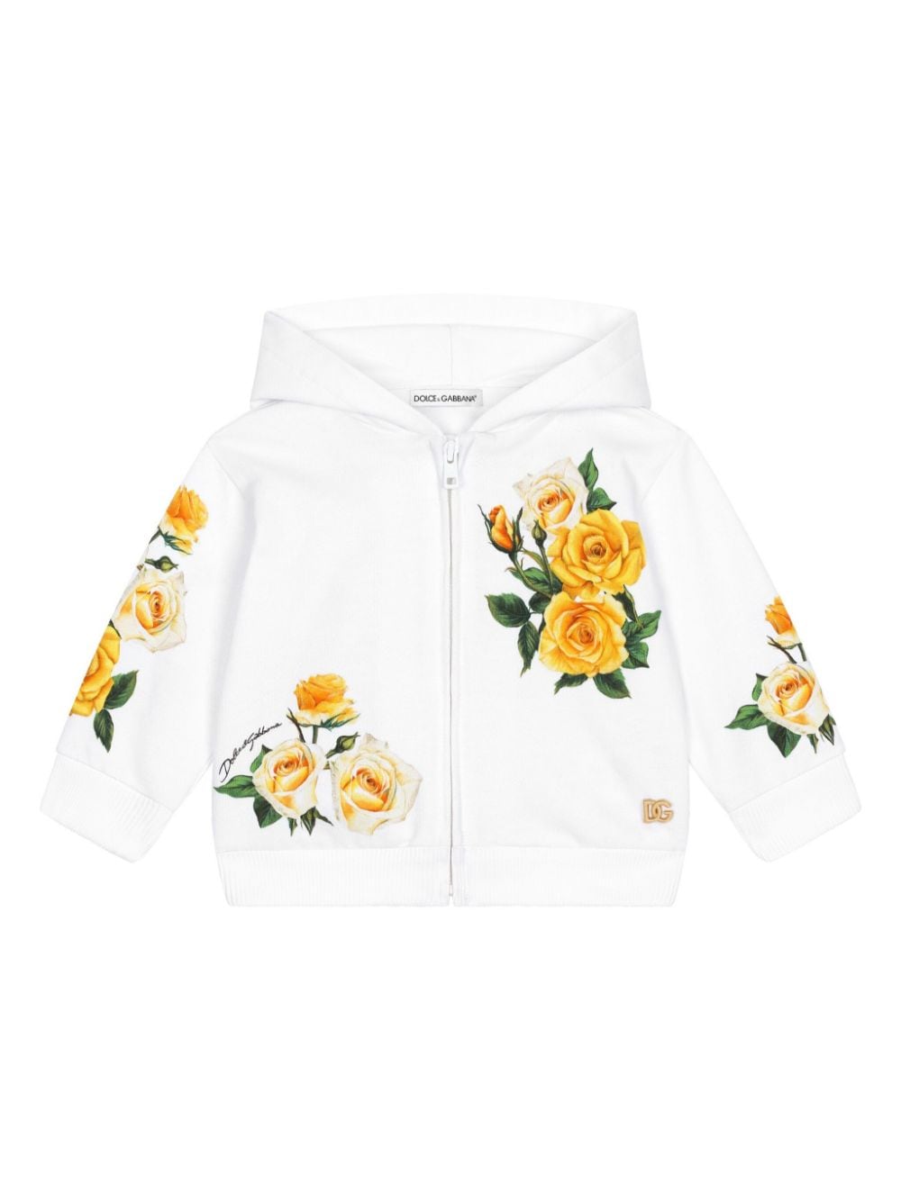 Dolce & Gabbana Kids rose-print hooded jacket - White von Dolce & Gabbana Kids