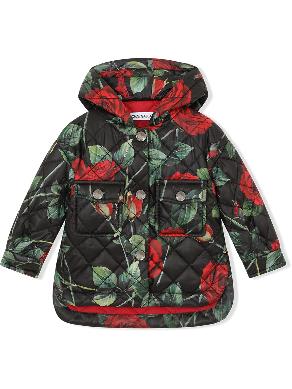 Dolce & Gabbana Kids rose-print quilted parka coat - Black von Dolce & Gabbana Kids