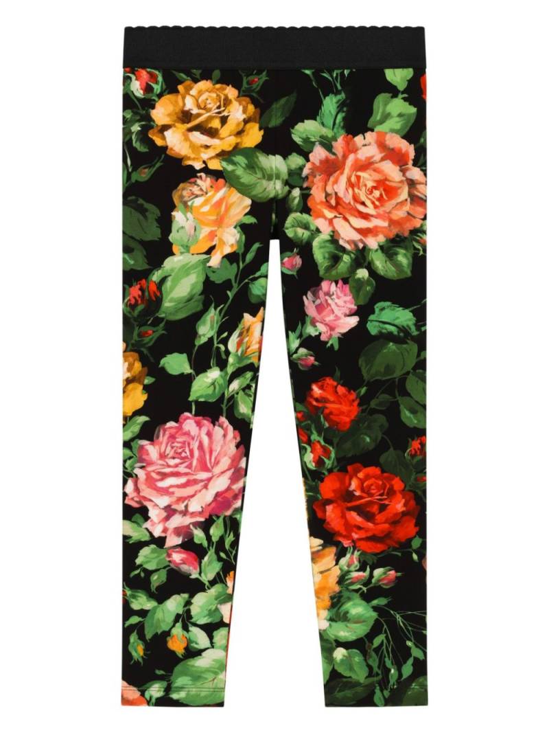 Dolce & Gabbana Kids rose-print slip-on leggings - Black von Dolce & Gabbana Kids