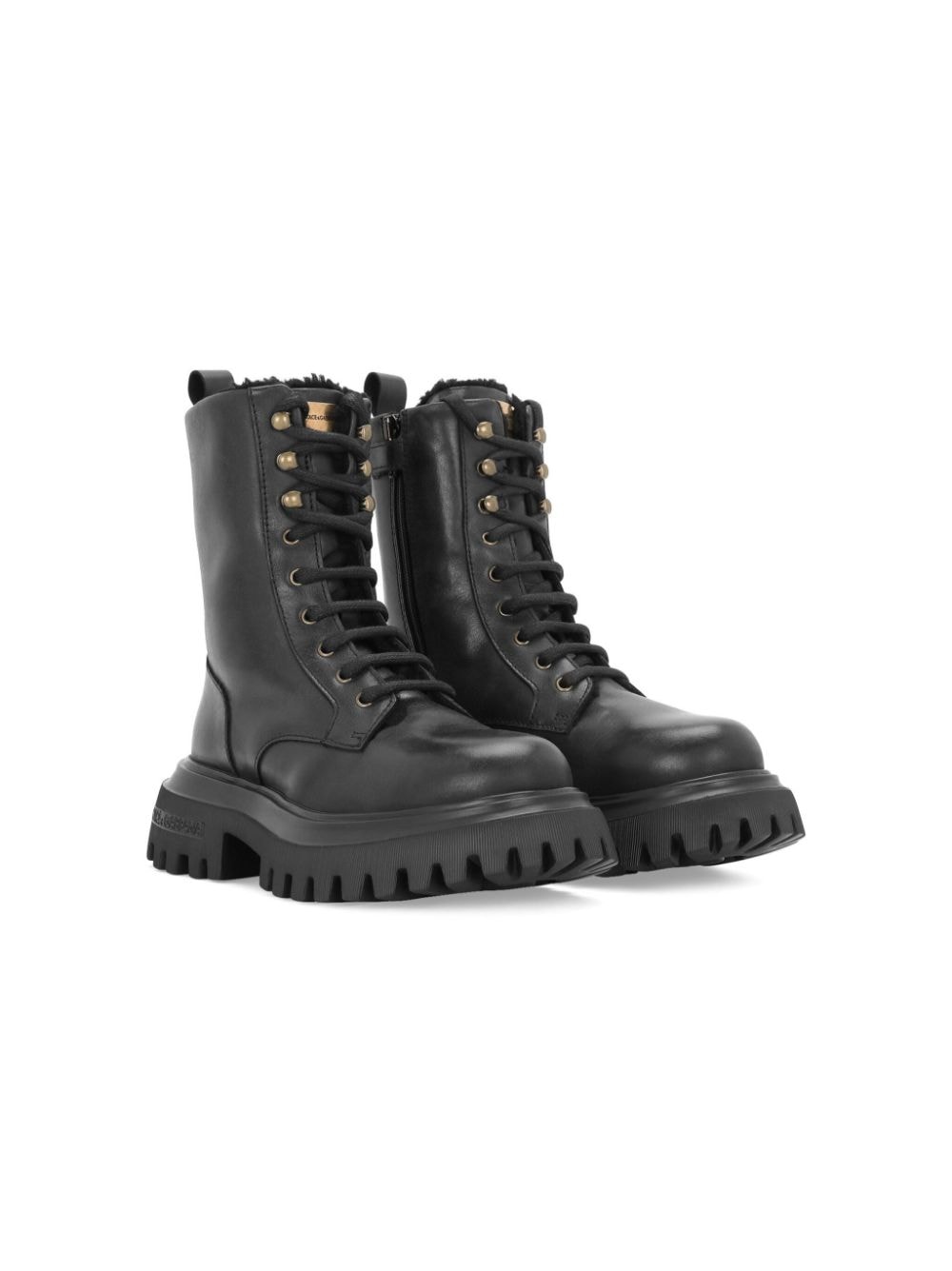 Dolce & Gabbana Kids round-toe leather boots - Black von Dolce & Gabbana Kids