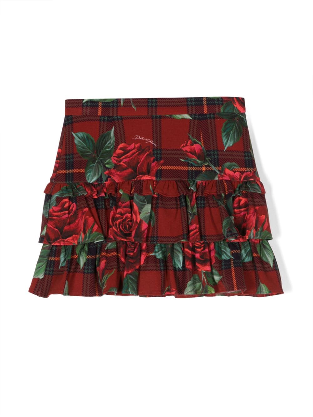 Dolce & Gabbana Kids ruffle-detail graphic-print skirt - Red von Dolce & Gabbana Kids