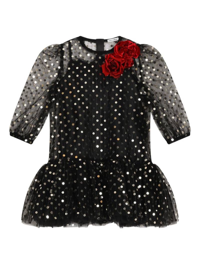 Dolce & Gabbana Kids sequin-embellished tulle dress - Black von Dolce & Gabbana Kids