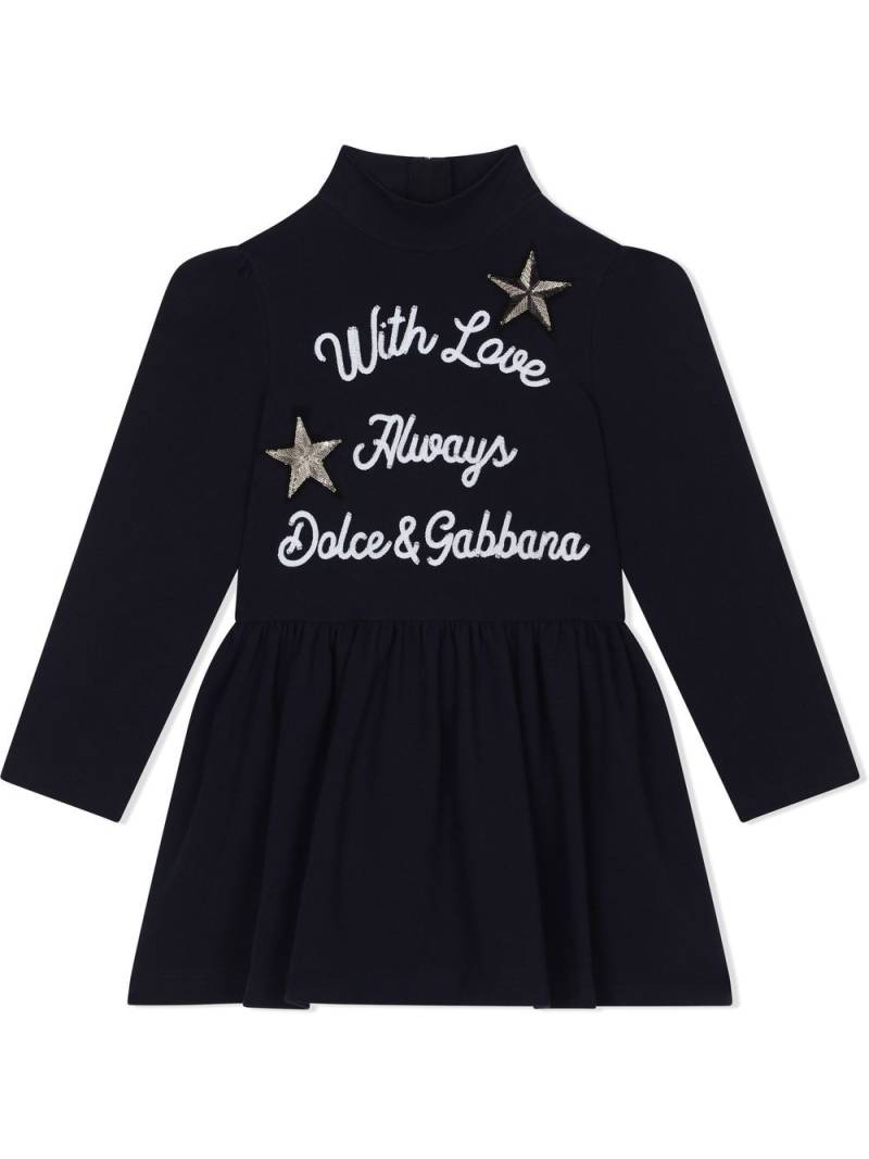 Dolce & Gabbana Kids slogan-embroidered long-sleeve dress - Black von Dolce & Gabbana Kids