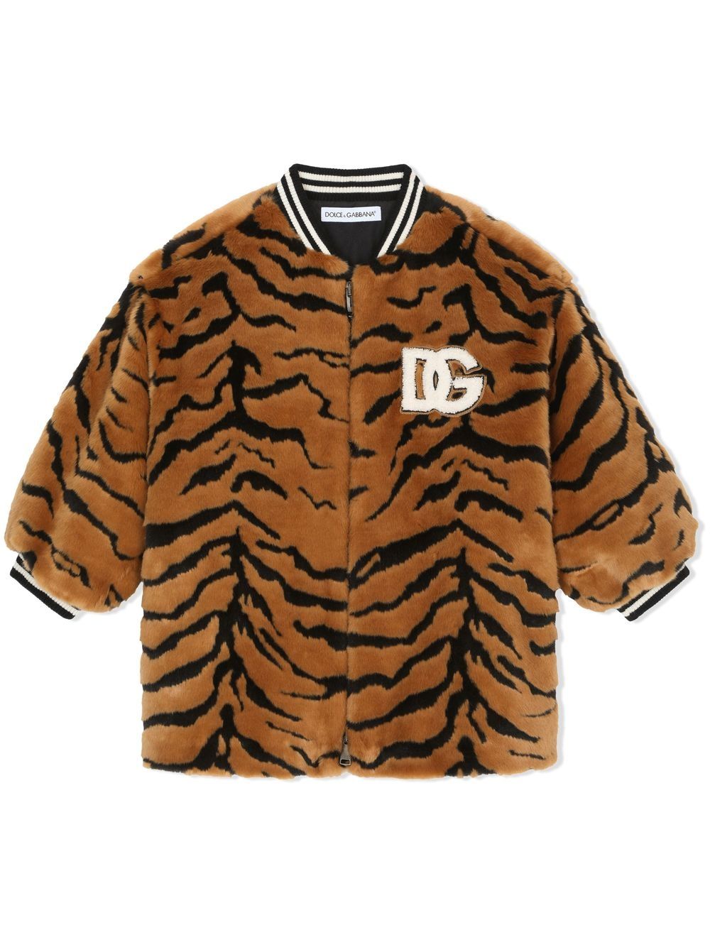 Dolce & Gabbana Kids tiger-print varsity jacket - Brown von Dolce & Gabbana Kids