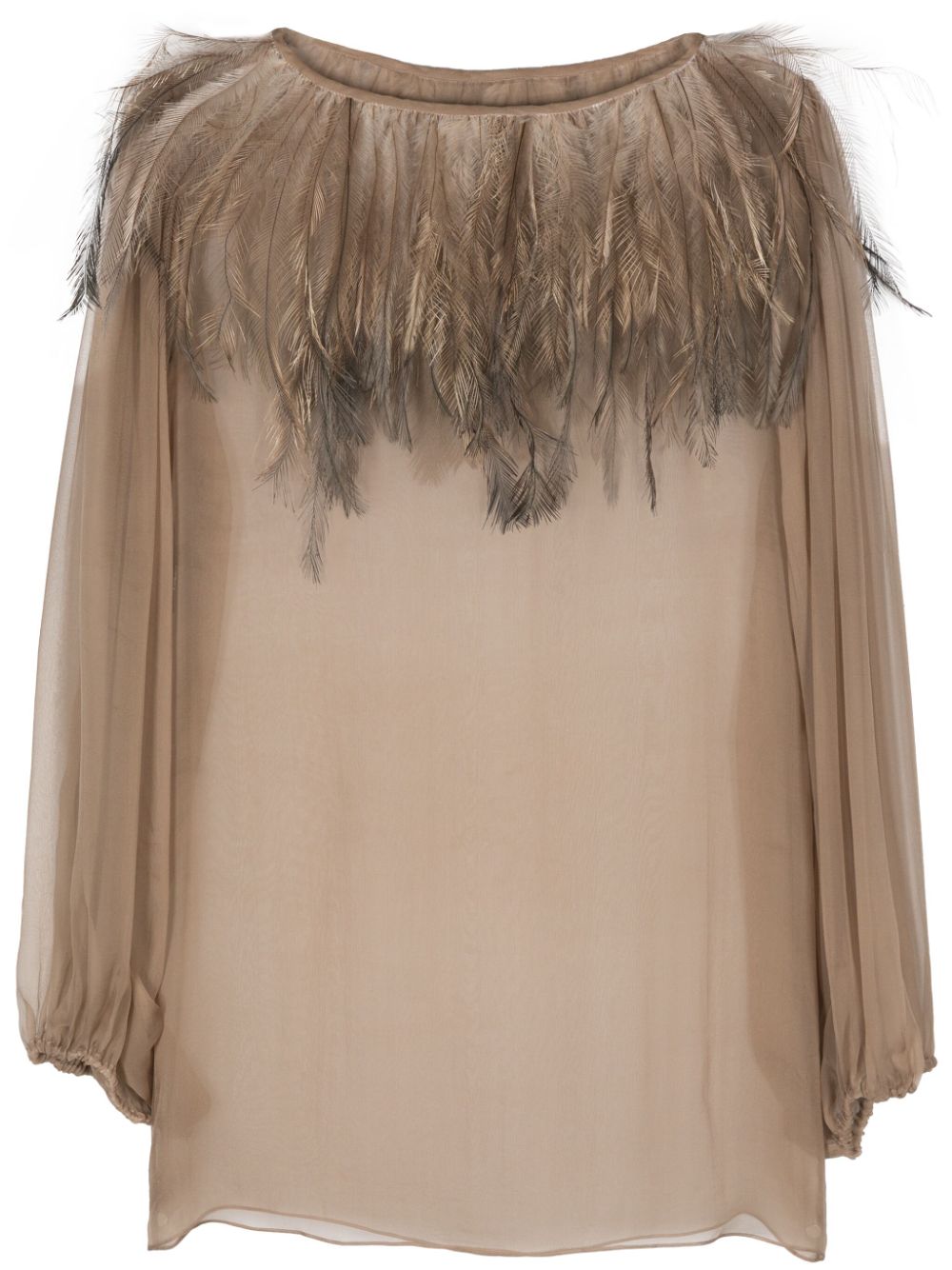 Dolce & Gabbana Pre-Owned 2000s feather-trim silk blouse - Brown von Dolce & Gabbana Pre-Owned